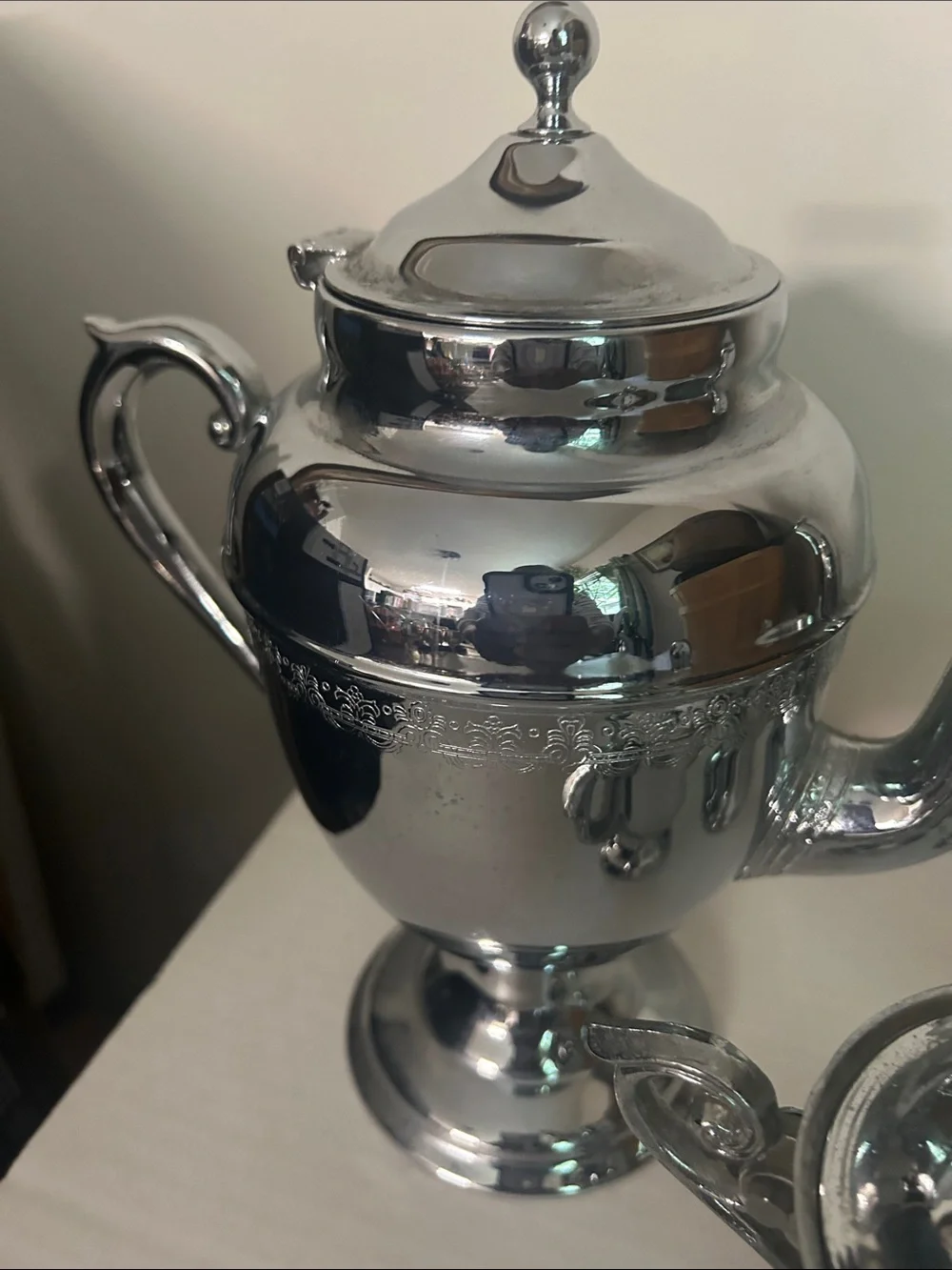 Silver Tone Decorative Coffee/Tea Set - 3 Piece